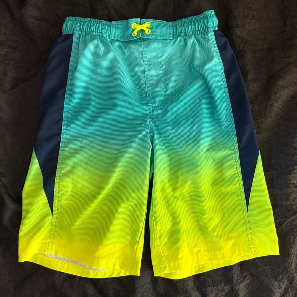 Wonder Nation Dark Blue, Teal and Yellow Ombre Swim Shorts - XL/XG (14-16)
